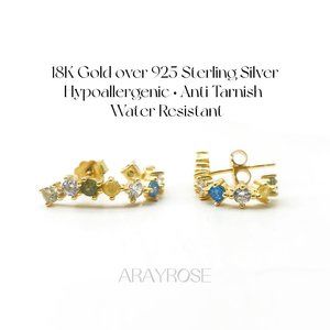 New Multistone Hoop Earrings, Colorful Gemstone, Gold Half Hoop Earrings